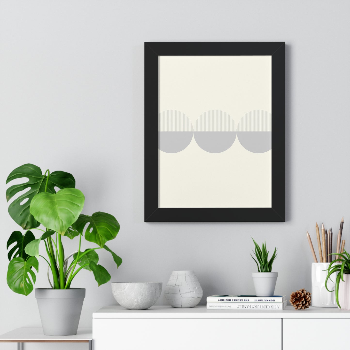 Minimalist Overlapping Circles Art Print | Contemporary Monochrome Wall Art | XCalibre Designs | Framed Vertical Poster