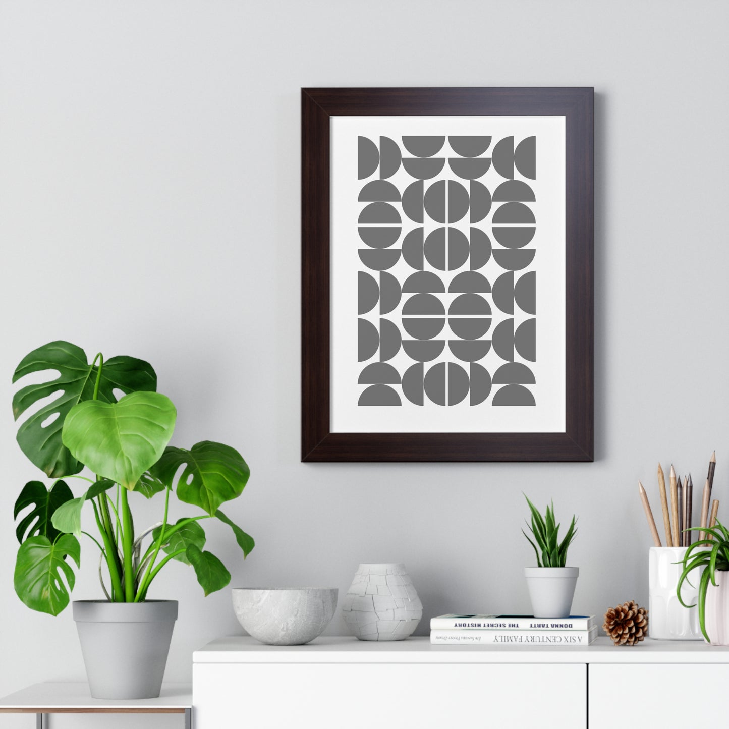 Monochrome Geometric Pattern Art Print | Contemporary Black and White Wall Art | XCalibre Designs | Framed Vertical Poster