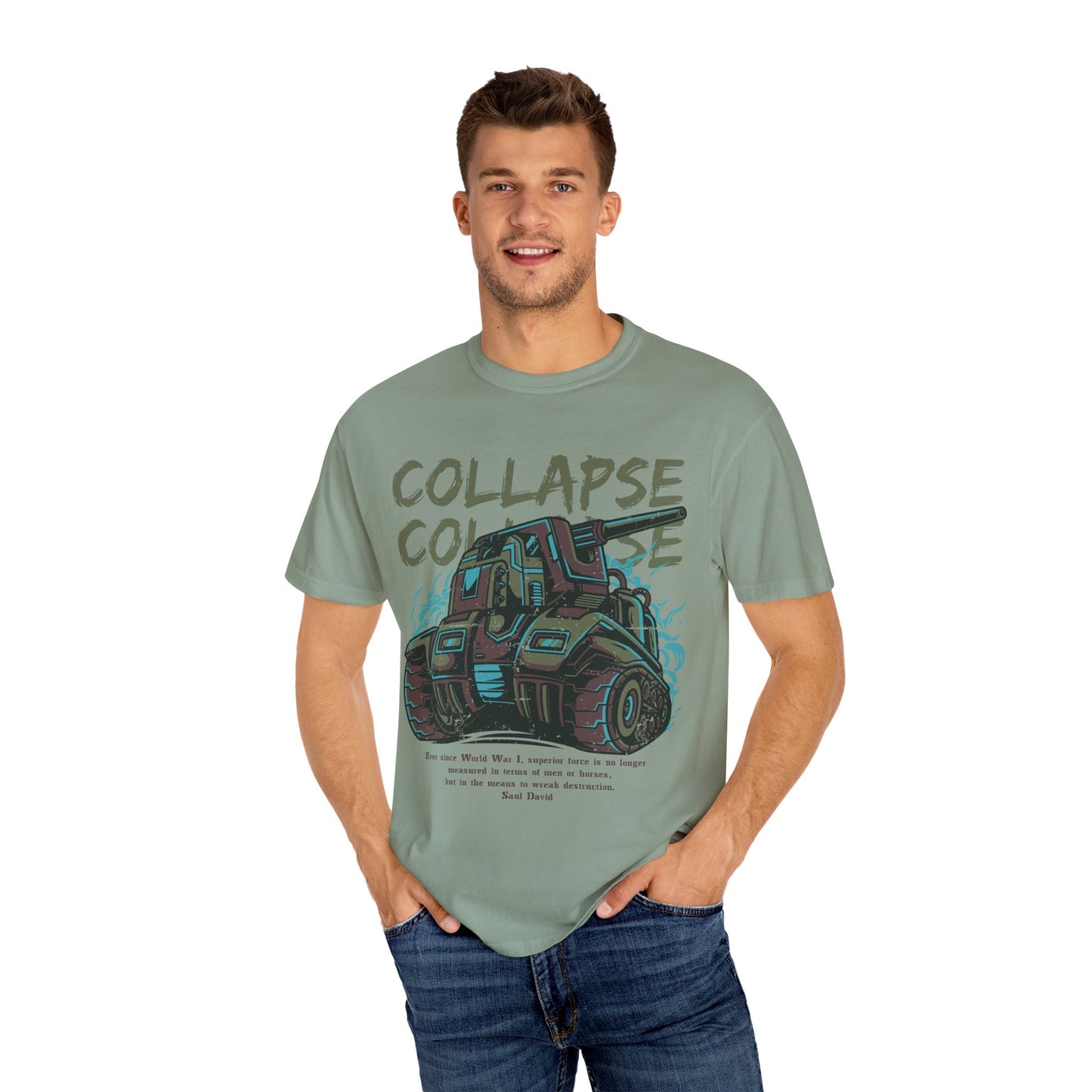 Apocalyptic Vehicle 'Collapse' Graphic Tee | Beige Dystopian T-Shirt | XCalibre Designs