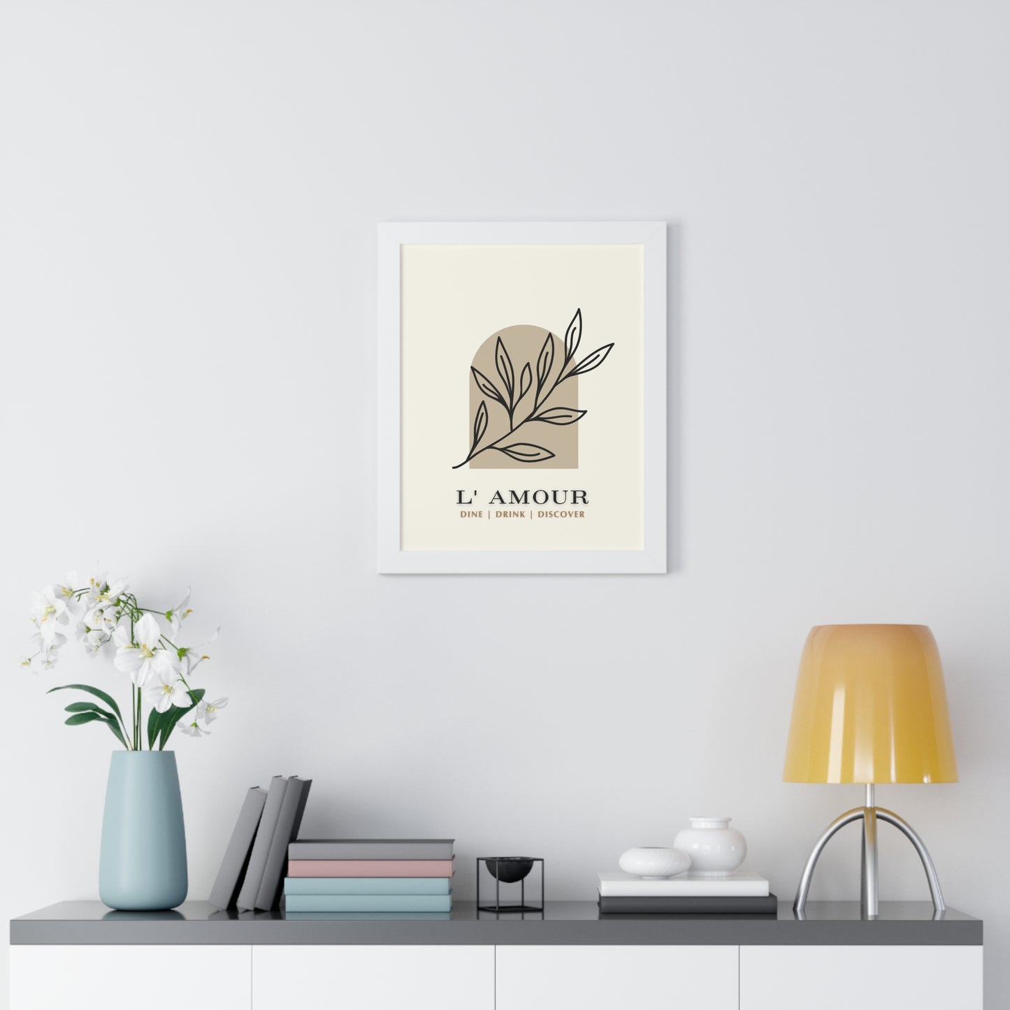 Chic 'L'Amour' Botanical Print | Sophisticated Leaf Silhouette Art | XCalibre Designs | Framed Vertical Poster