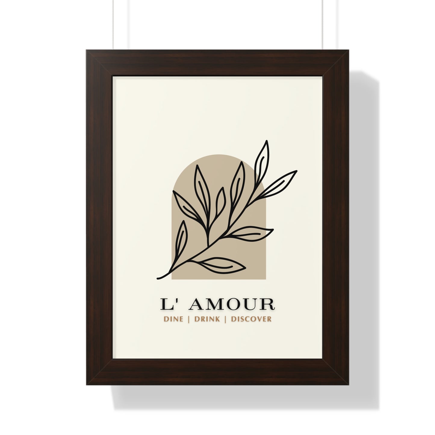 Chic 'L'Amour' Botanical Print | Sophisticated Leaf Silhouette Art | XCalibre Designs | Framed Vertical Poster