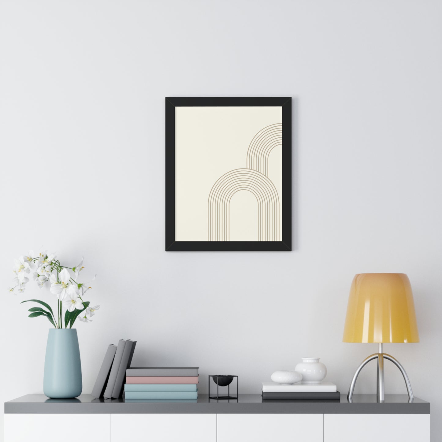 Minimalist Beige Arch Line Art Print | Contemporary Geometric Wall Art | XCalibre Designs | Framed Vertical Poster