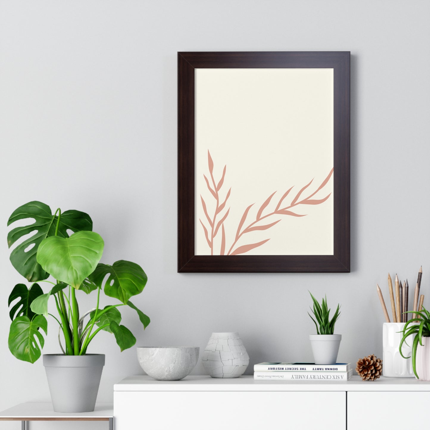 Minimalist Peach Wheat Art Print | Elegant Pastel Wall Art | XCalibre Designs | Framed Vertical Poster