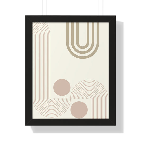 Neutral Abstract Lines and Circles Art Print | Modern Minimalist Wall Art | XCalibre Designs | Framed Vertical Poster