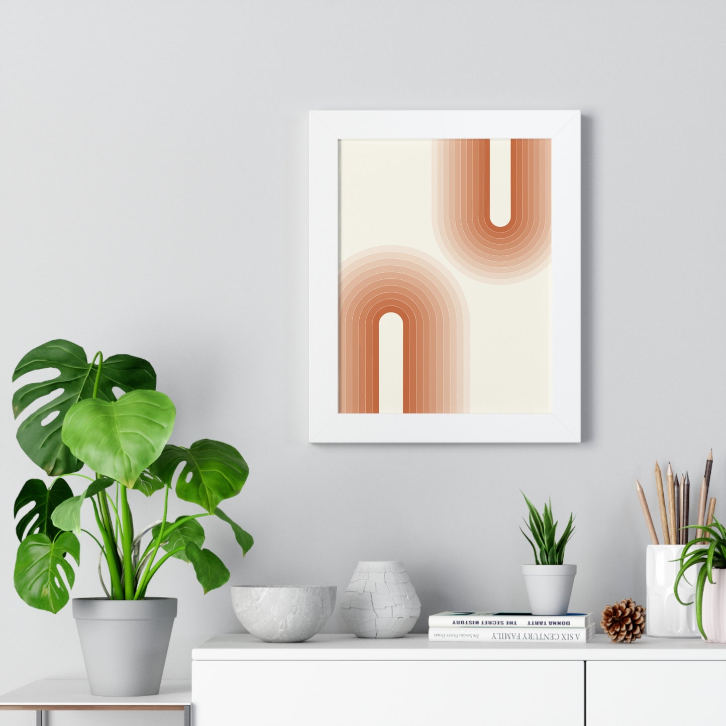 Peach Tones Abstract Arch Art Print | Soft Geometric Wall Art | XCalibre Designs | Framed Vertical Poster