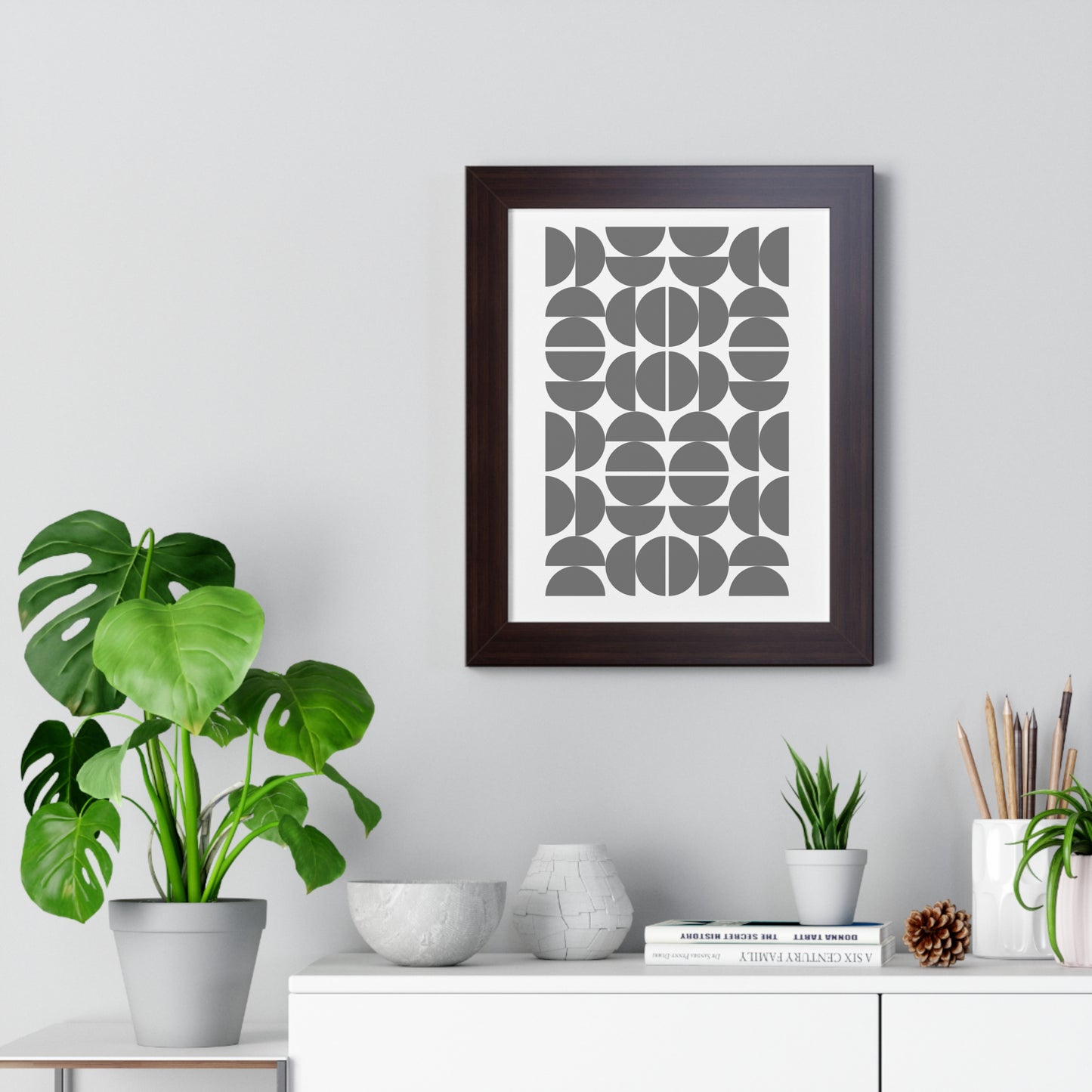 Monochrome Geometric Pattern Art Print | Contemporary Black and White Wall Art | XCalibre Designs | Framed Vertical Poster