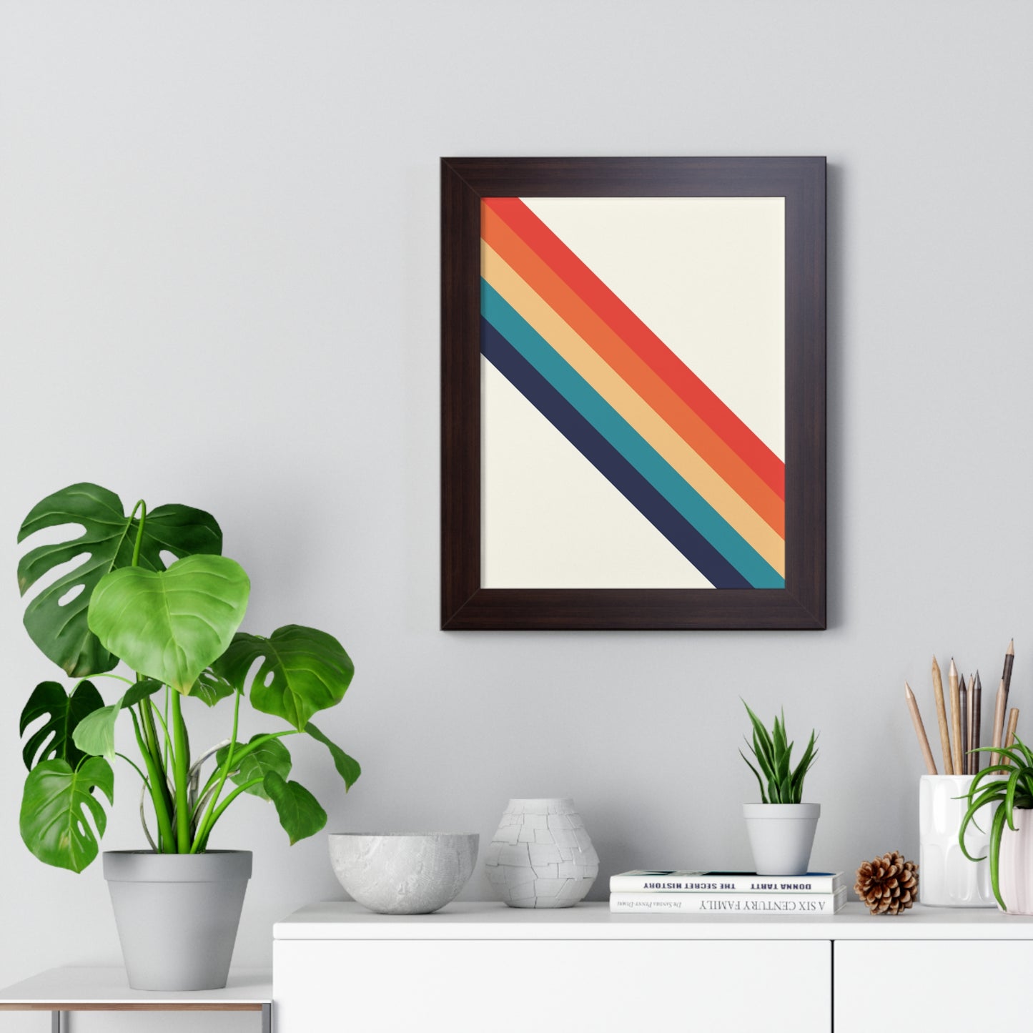 Bold Abstract Diagonal Stripes Art Print | Retro Inspired Colorful Wall Art | XCalibre Designs | Framed Vertical Poster