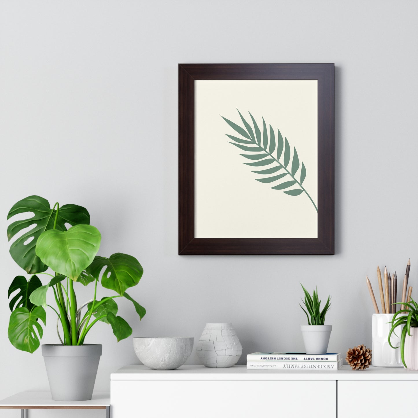 Green Palm Frond Art Print | Tranquil Nature-Inspired Wall Art | XCalibre Designs | Framed Vertical Poster