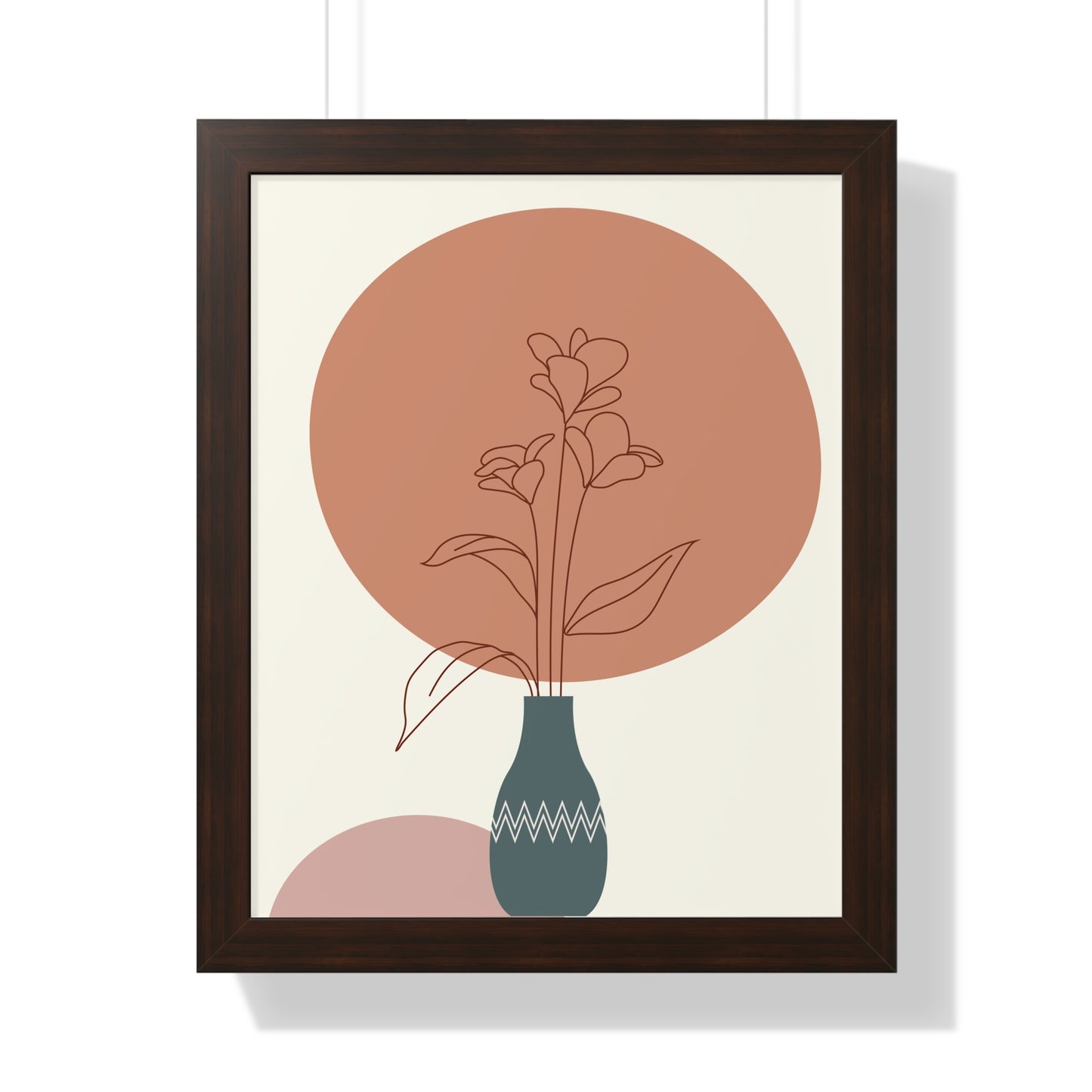 Decorative Vase with Blooms Art Print | Earthy Toned Botanical Illustration | XCalibre Designs | Framed Vertical Poster