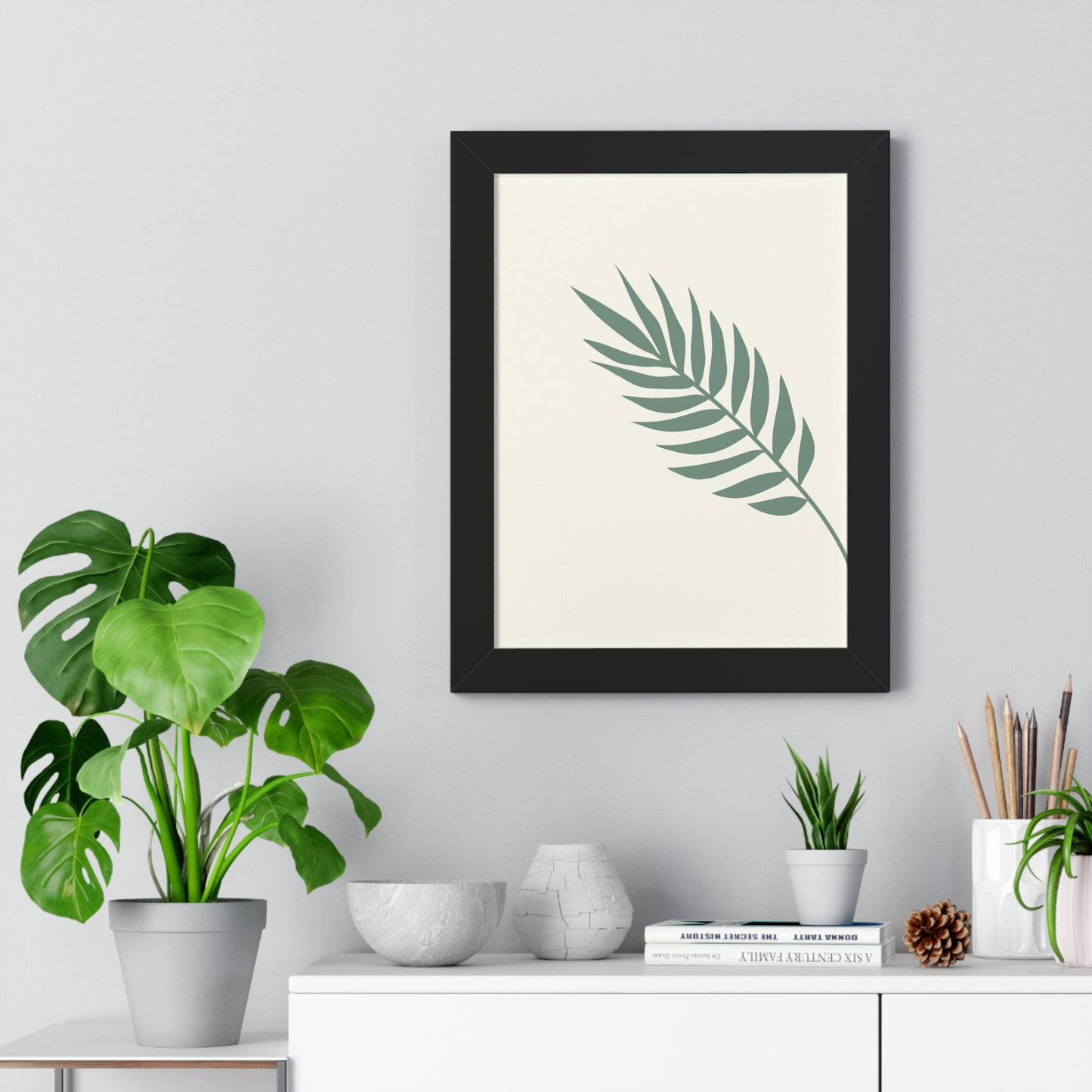 Green Palm Frond Art Print | Tranquil Nature-Inspired Wall Art | XCalibre Designs | Framed Vertical Poster