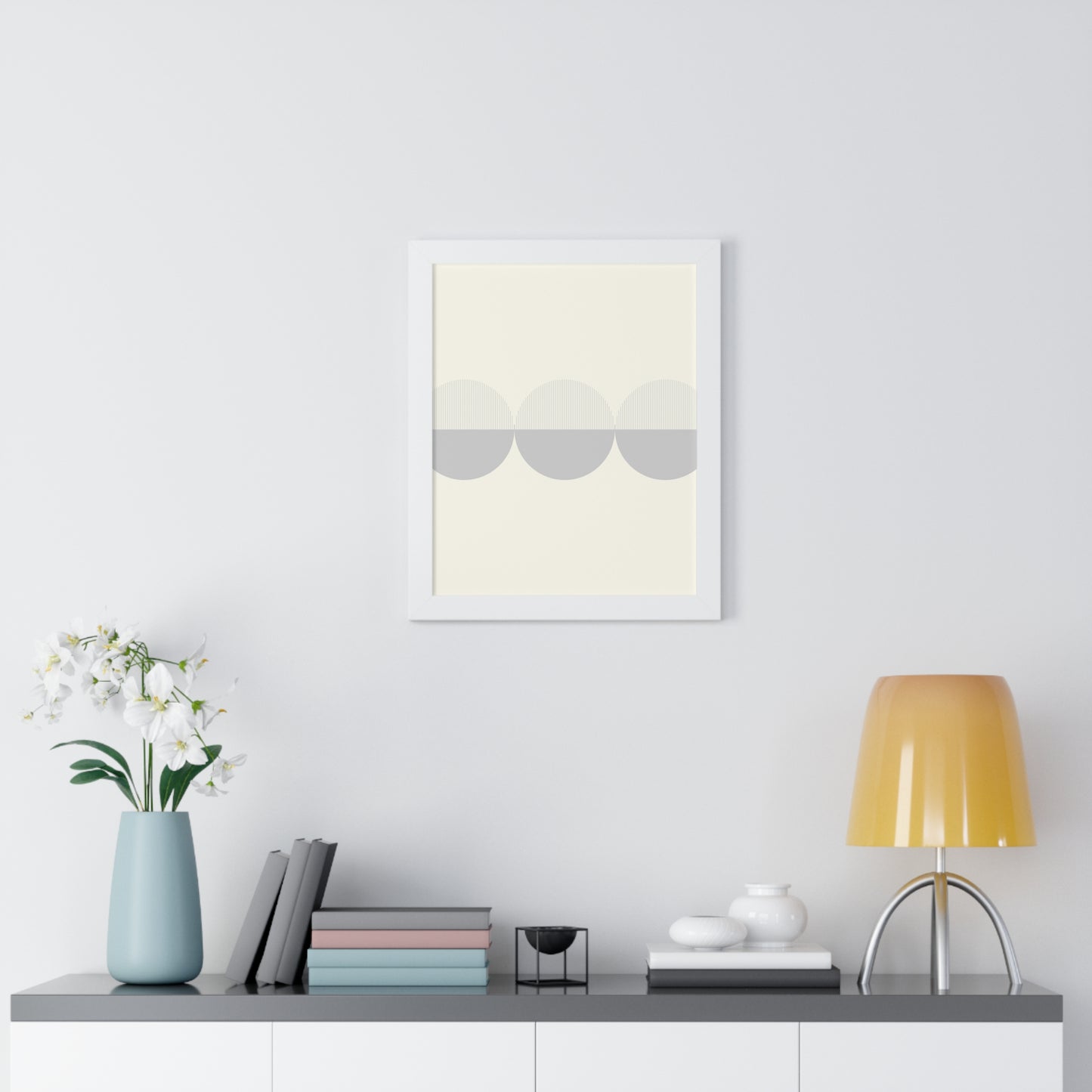 Minimalist Overlapping Circles Art Print | Contemporary Monochrome Wall Art | XCalibre Designs | Framed Vertical Poster