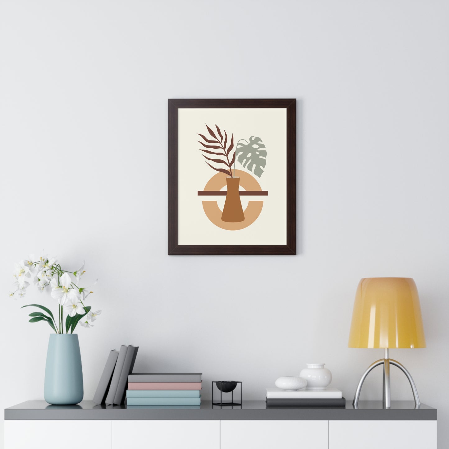 Abstract Vase and Foliage Art Print | Modern Botanical Wall Art | XCalibre Designs | Framed Vertical Poster