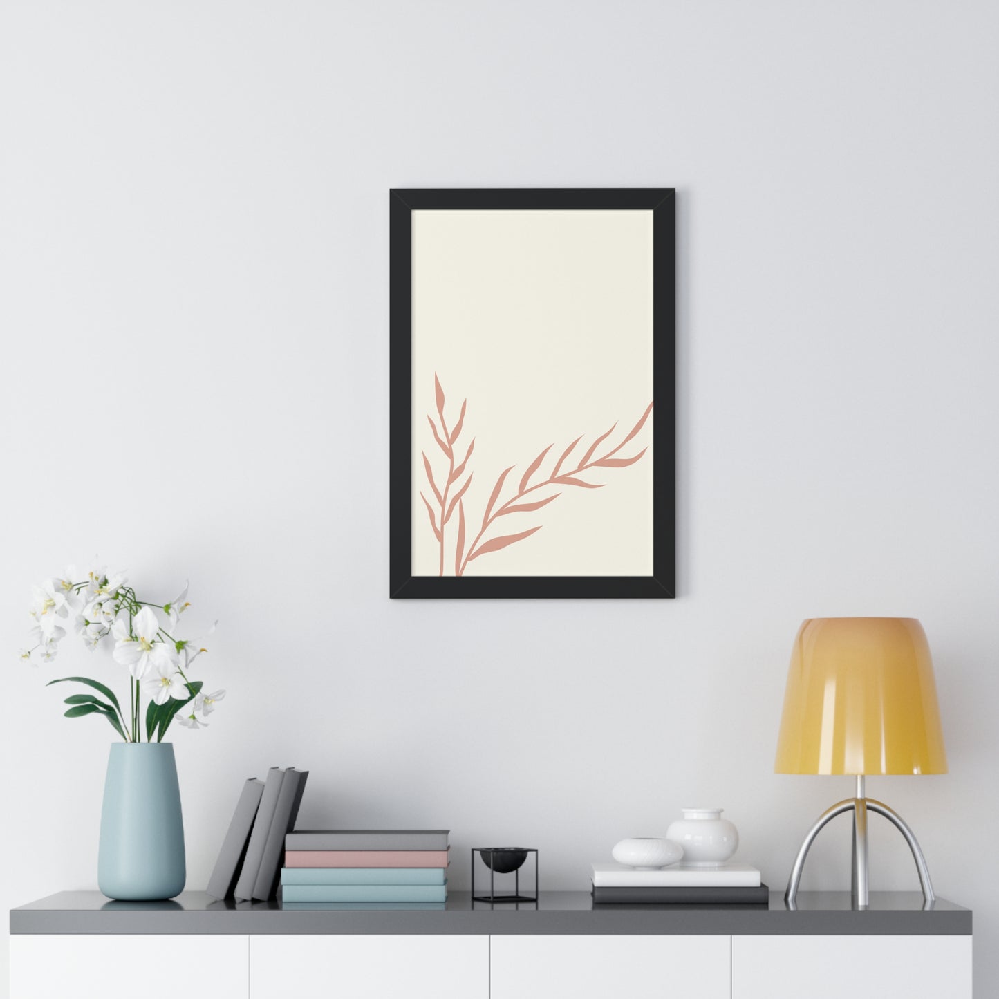 Minimalist Peach Wheat Art Print | Elegant Pastel Wall Art | XCalibre Designs | Framed Vertical Poster