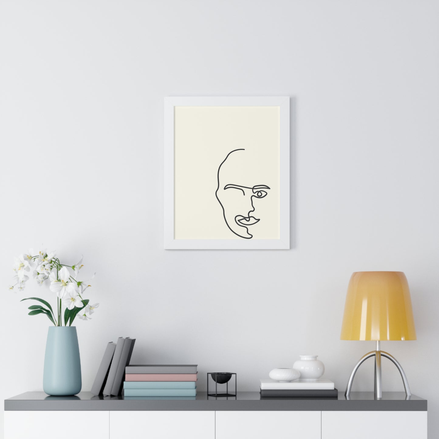 Minimalist Single Line Face Art Print | Contemporary Abstract Portrait | XCalibre Designs | Framed Vertical Poster