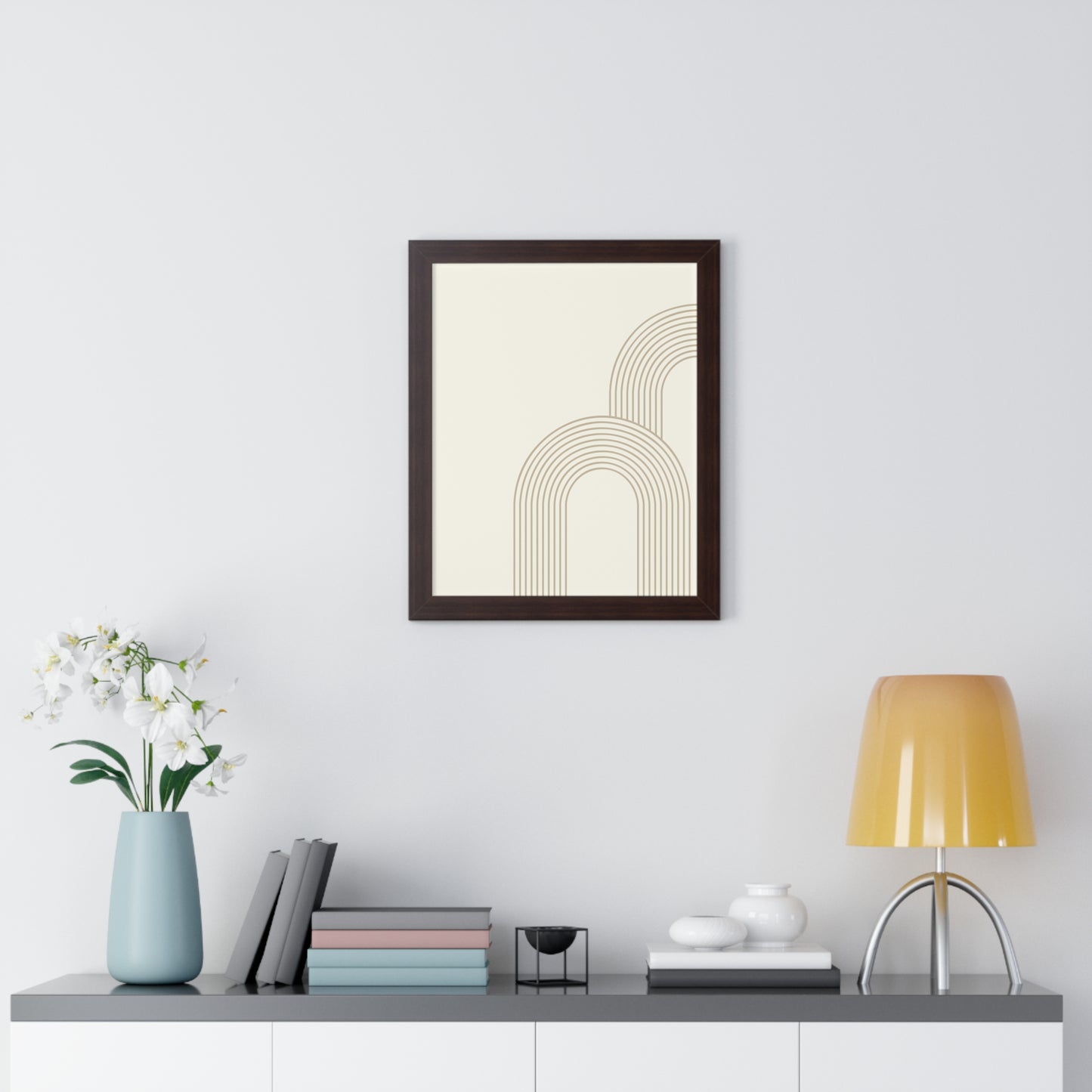 Minimalist Beige Arch Line Art Print | Contemporary Geometric Wall Art | XCalibre Designs | Framed Vertical Poster