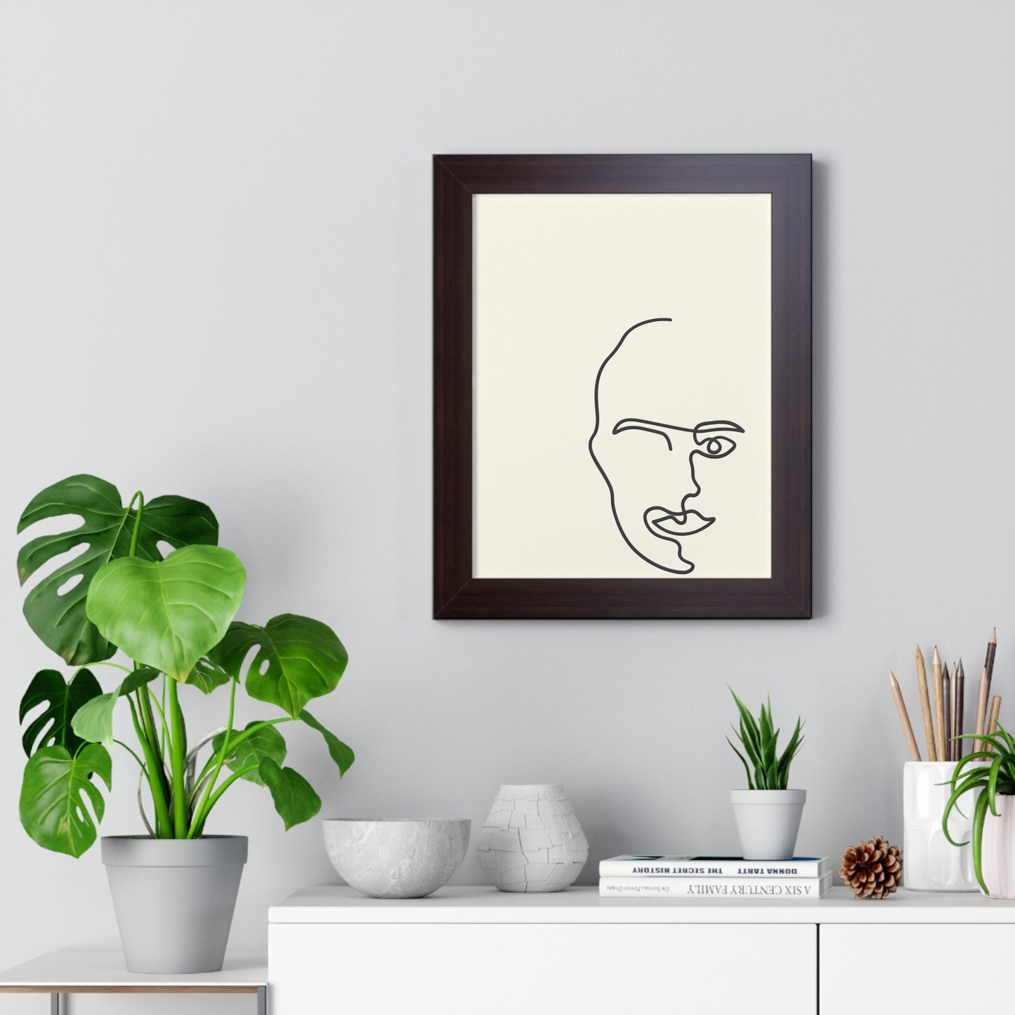 Minimalist Single Line Face Art Print | Contemporary Abstract Portrait | XCalibre Designs | Framed Vertical Poster