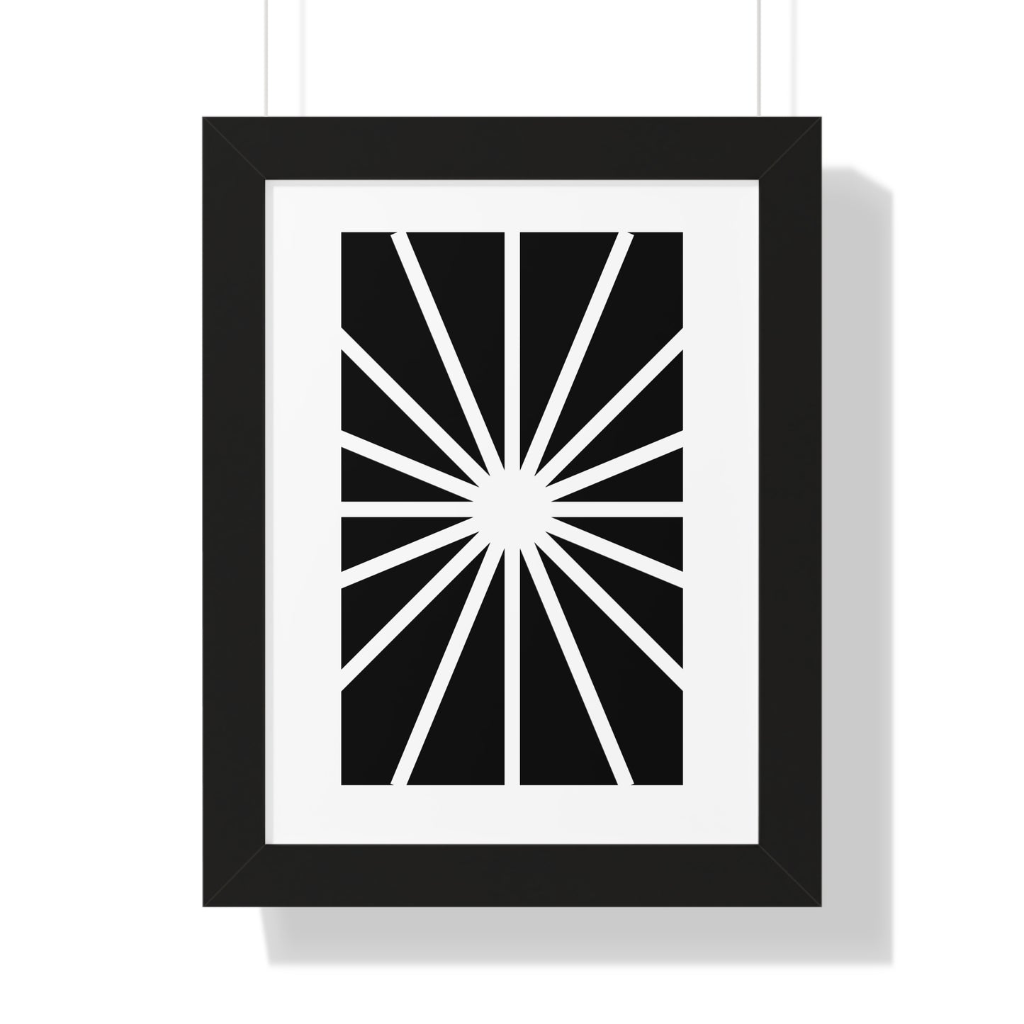 Black and White Starburst Art Print | Modern Abstract Radiant Wall Art | XCalibre Designs | Framed Vertical Poster