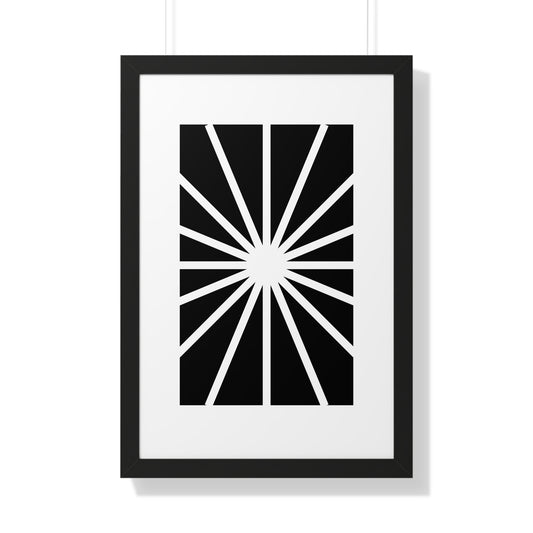 Black and White Starburst Art Print | Modern Abstract Radiant Wall Art | XCalibre Designs | Framed Vertical Poster