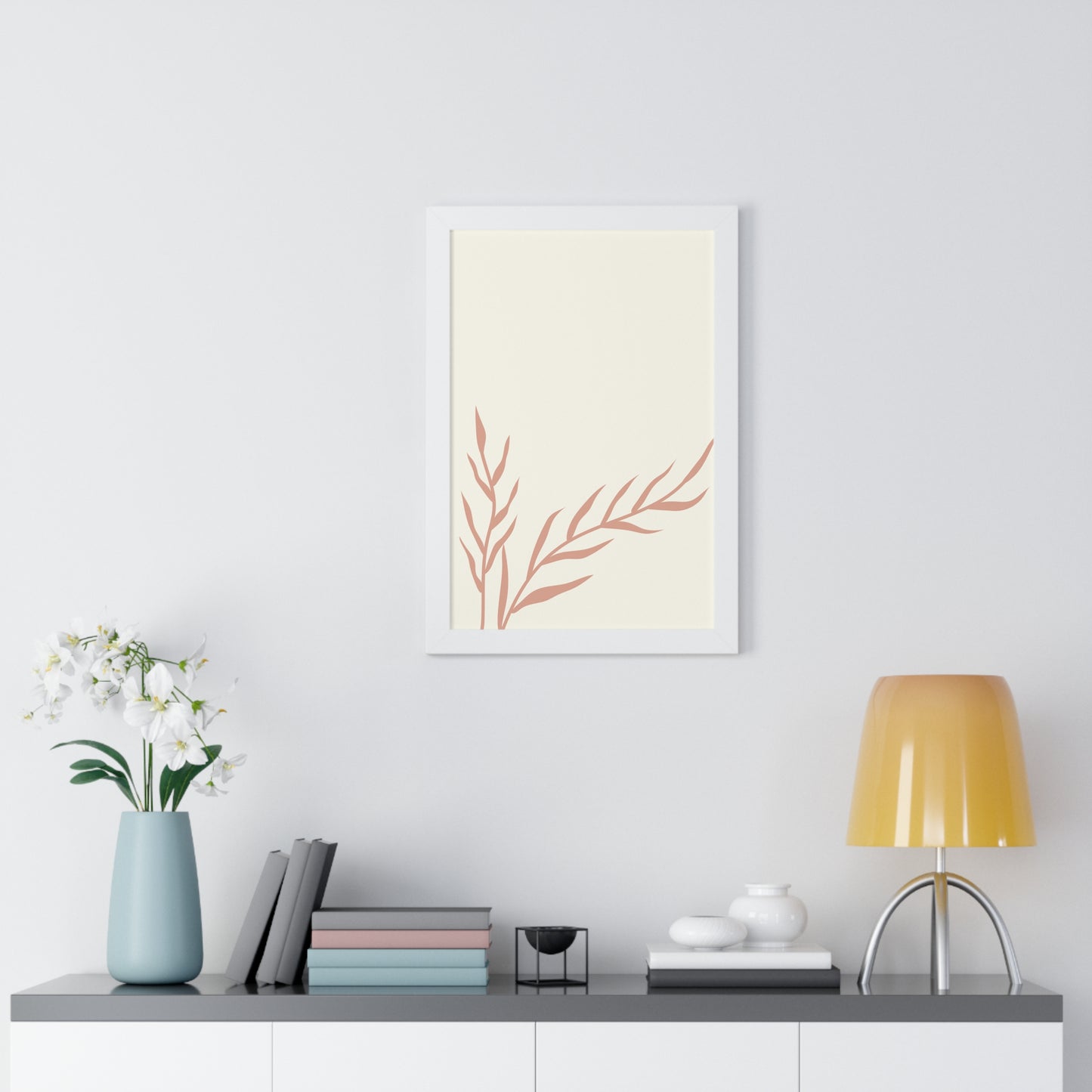 Minimalist Peach Wheat Art Print | Elegant Pastel Wall Art | XCalibre Designs | Framed Vertical Poster