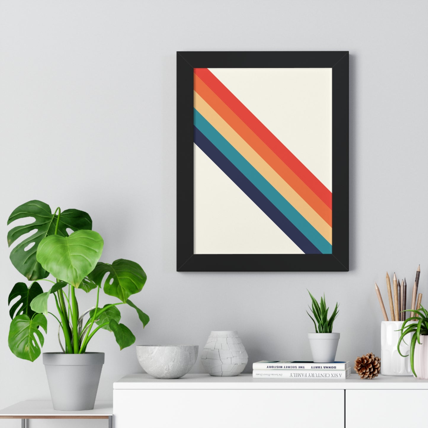 Bold Abstract Diagonal Stripes Art Print | Retro Inspired Colorful Wall Art | XCalibre Designs | Framed Vertical Poster