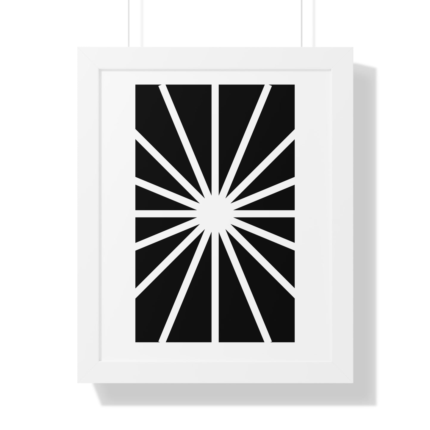 Black and White Starburst Art Print | Modern Abstract Radiant Wall Art | XCalibre Designs | Framed Vertical Poster