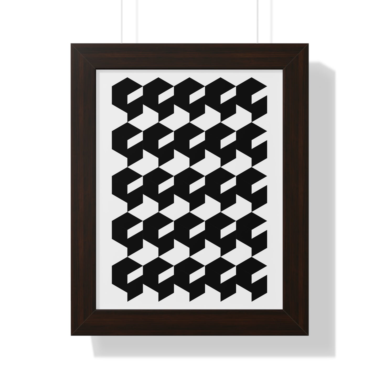 Optical Illusion Cubes Art Print | Black and White Geometric Wall Art | XCalibre Designs | Framed Vertical Poster