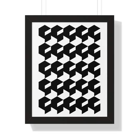 Optical Illusion Cubes Art Print | Black and White Geometric Wall Art | XCalibre Designs | Framed Vertical Poster