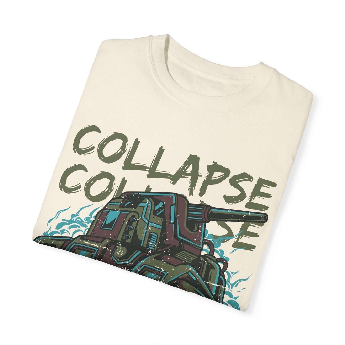 Apocalyptic Vehicle 'Collapse' Graphic Tee | Beige Dystopian T-Shirt | XCalibre Designs