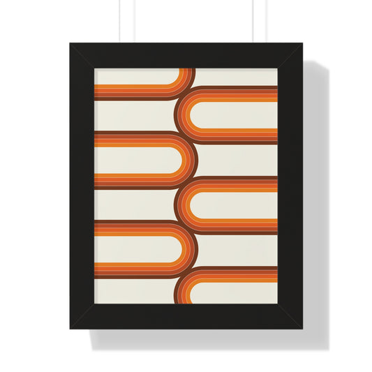 Retro Groove Orange Waves Art Print | 70s Inspired Wavy Wall Art | XCalibre Designs | Framed Vertical Poster