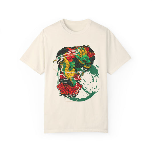 Traditional Japanese Wave Art Tee | Beige Cultural Graphic T-Shirt | XCalibre Designs