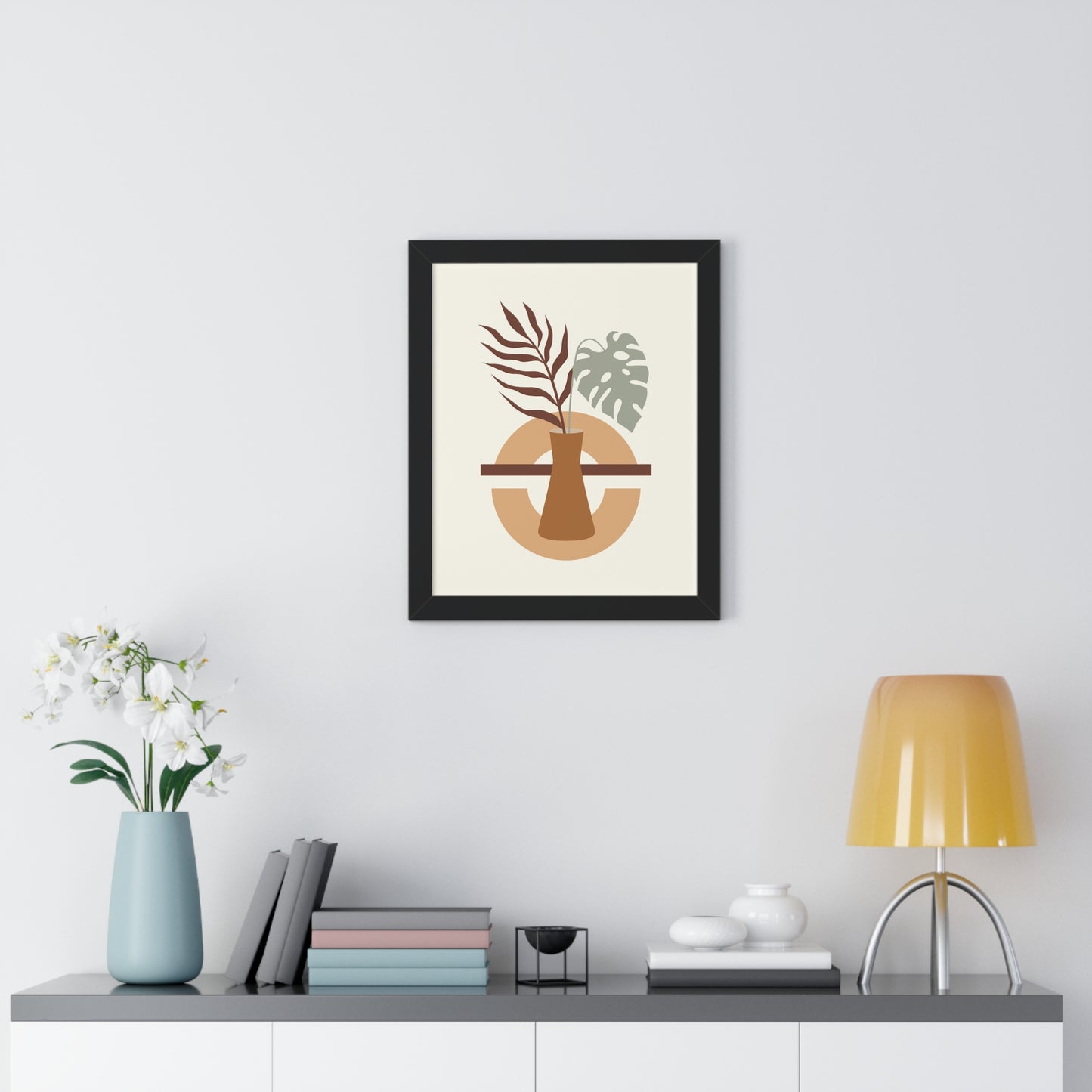 Abstract Vase and Foliage Art Print | Modern Botanical Wall Art | XCalibre Designs | Framed Vertical Poster