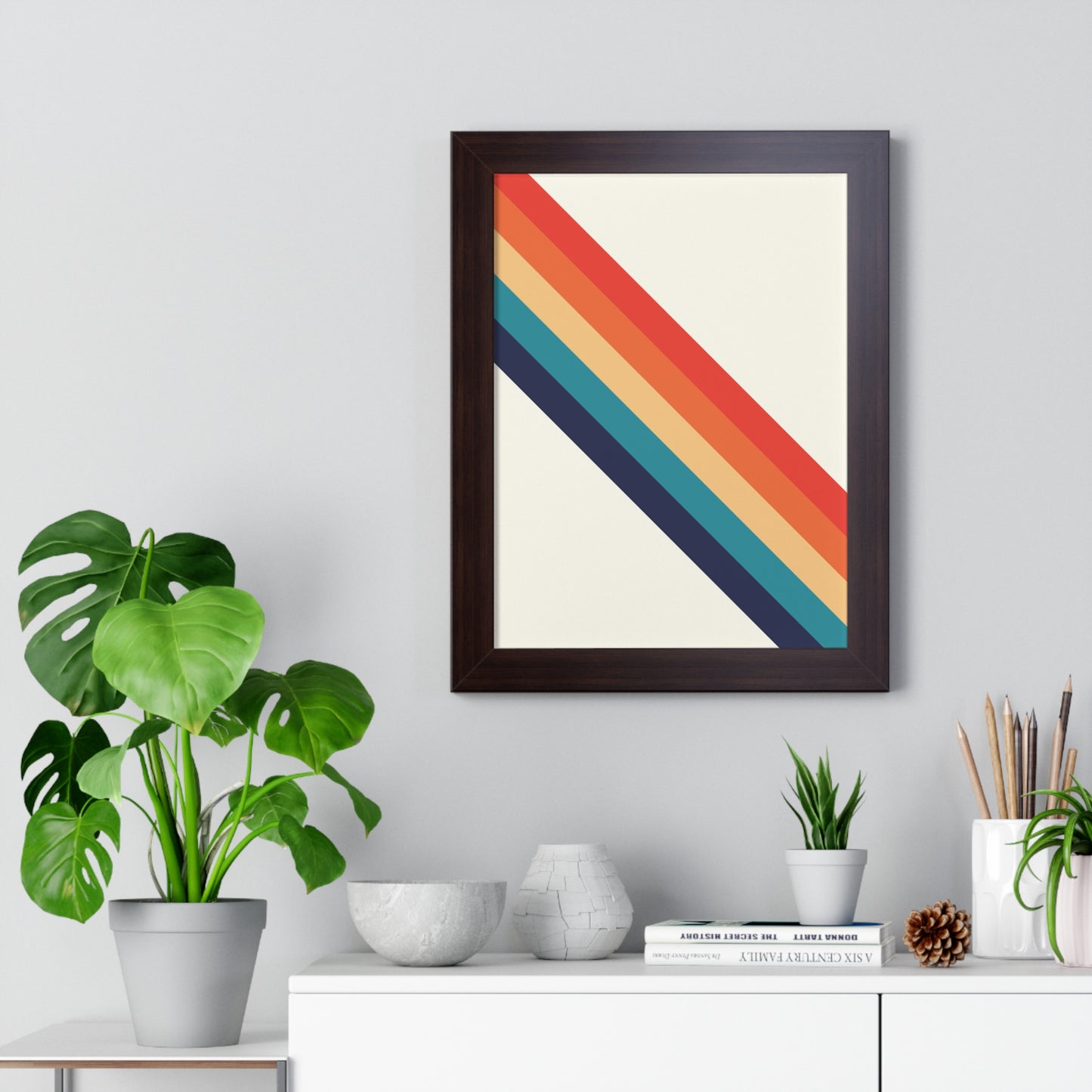 Bold Abstract Diagonal Stripes Art Print | Retro Inspired Colorful Wall Art | XCalibre Designs | Framed Vertical Poster