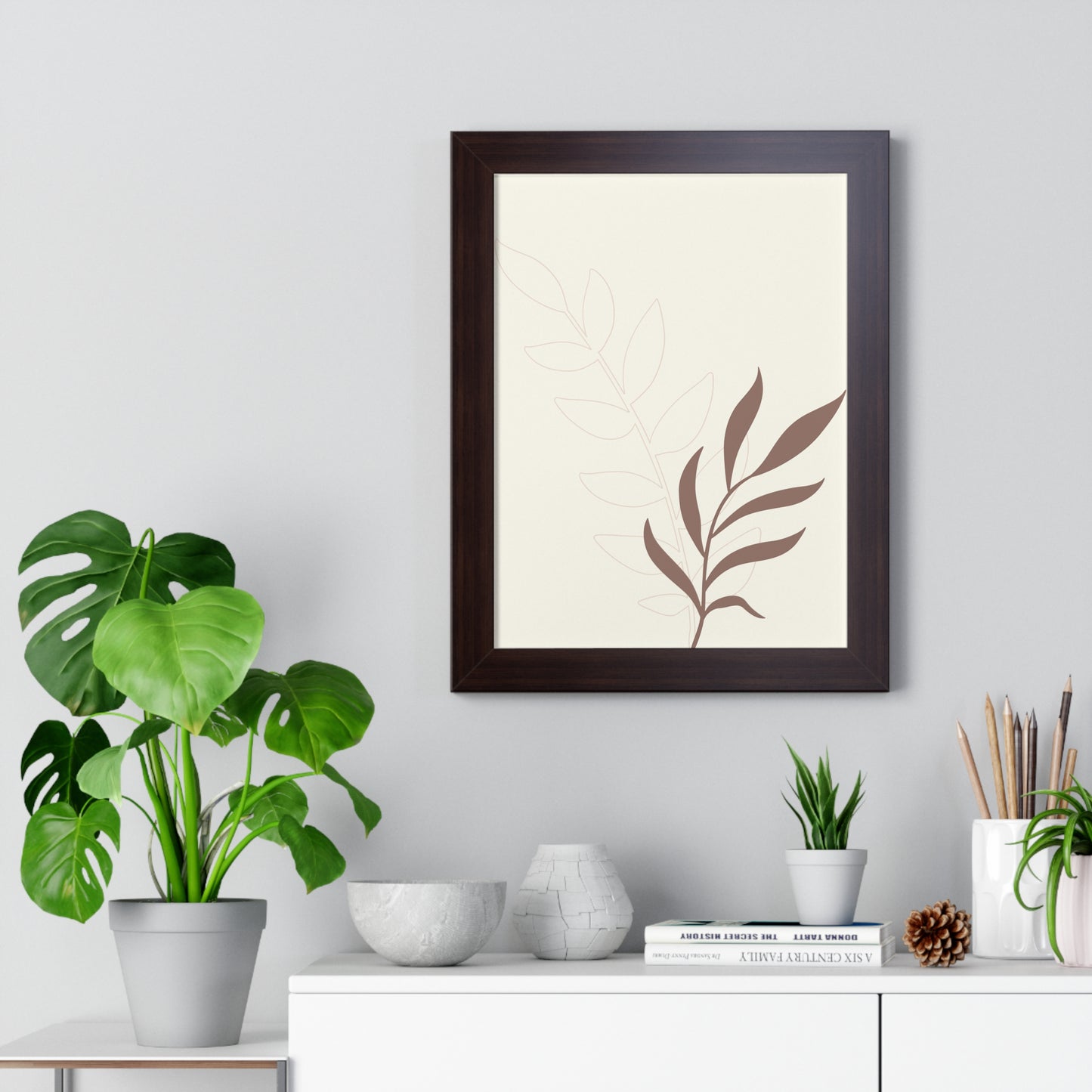 Contrasting Leaves Botanical Art Print | Elegant Dual-Tone Wall Art | XCalibre Designs | Framed Vertical Poster