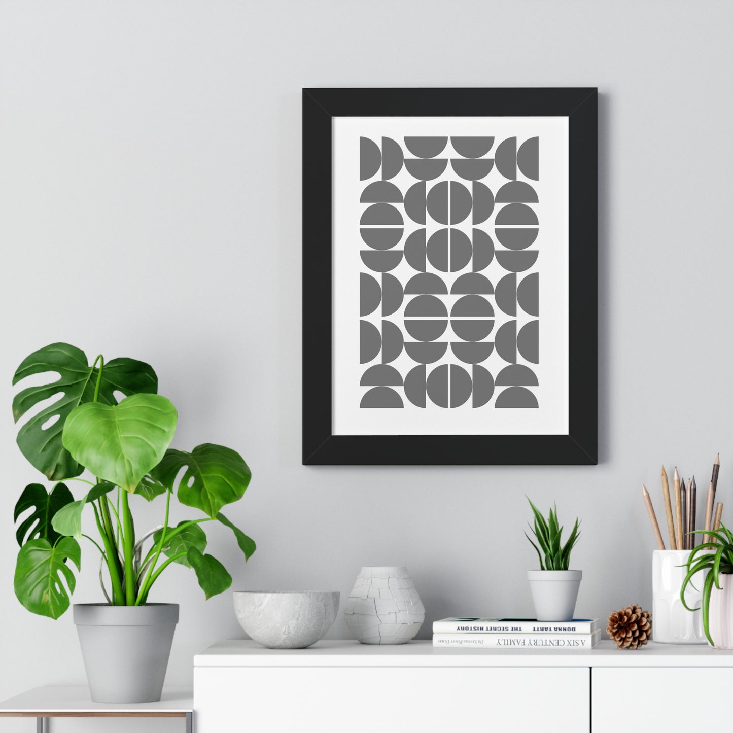 Monochrome Geometric Pattern Art Print | Contemporary Black and White Wall Art | XCalibre Designs | Framed Vertical Poster