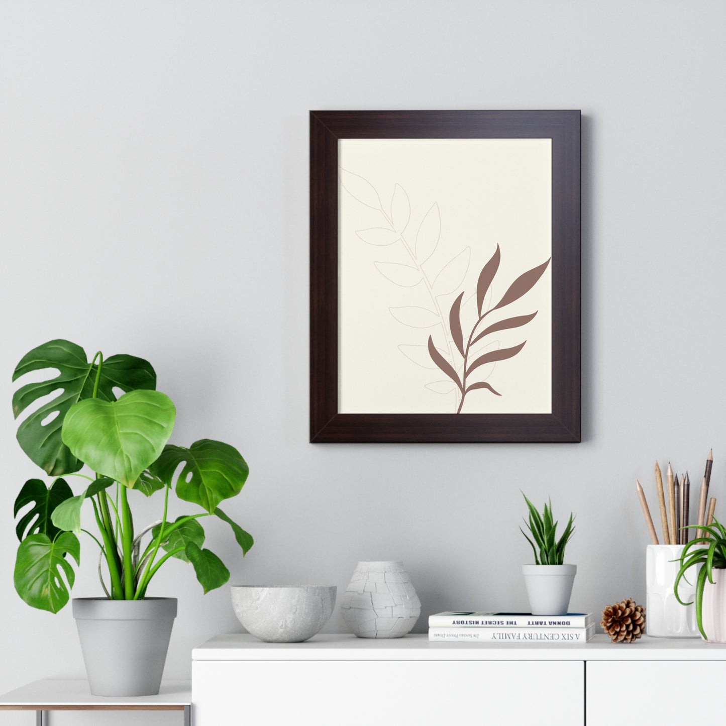 Contrasting Leaves Botanical Art Print | Elegant Dual-Tone Wall Art | XCalibre Designs | Framed Vertical Poster