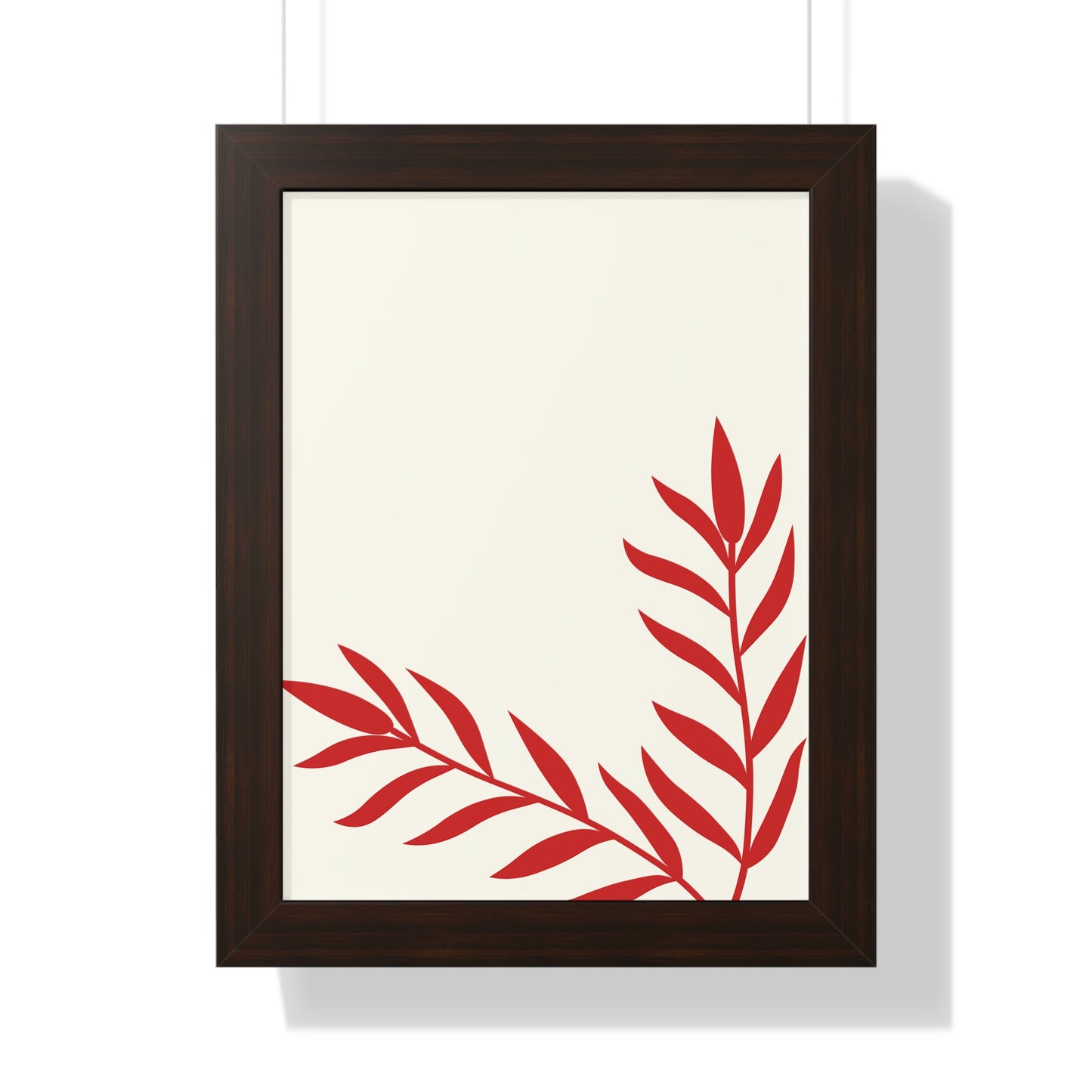 Minimalist Red Fern Leaf Art Print | Modern Botanical Wall Decor | XCalibre Designs | Framed Vertical Poster