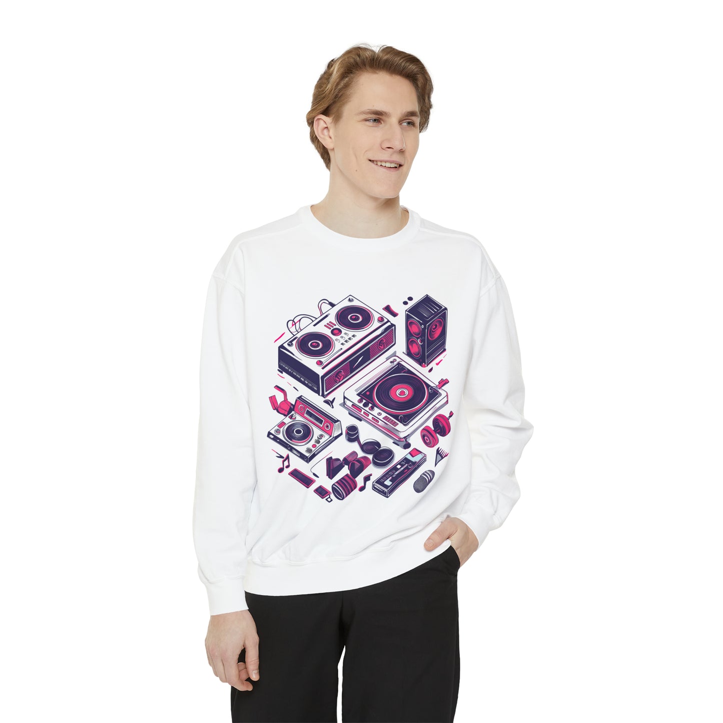 Retro Boombox Graphic Crewneck Sweatshirt | Unisex Garment-Dyed Sweatshirt
