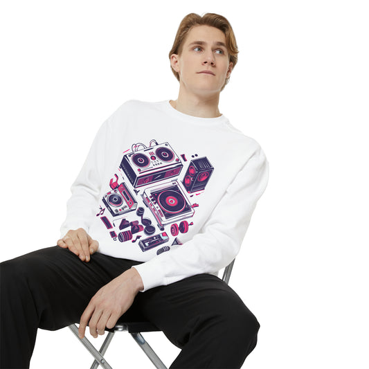 Retro Boombox Graphic Crewneck Sweatshirt | Unisex Garment-Dyed Sweatshirt