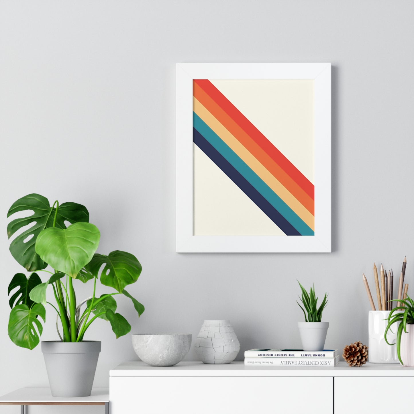 Bold Abstract Diagonal Stripes Art Print | Retro Inspired Colorful Wall Art | XCalibre Designs | Framed Vertical Poster