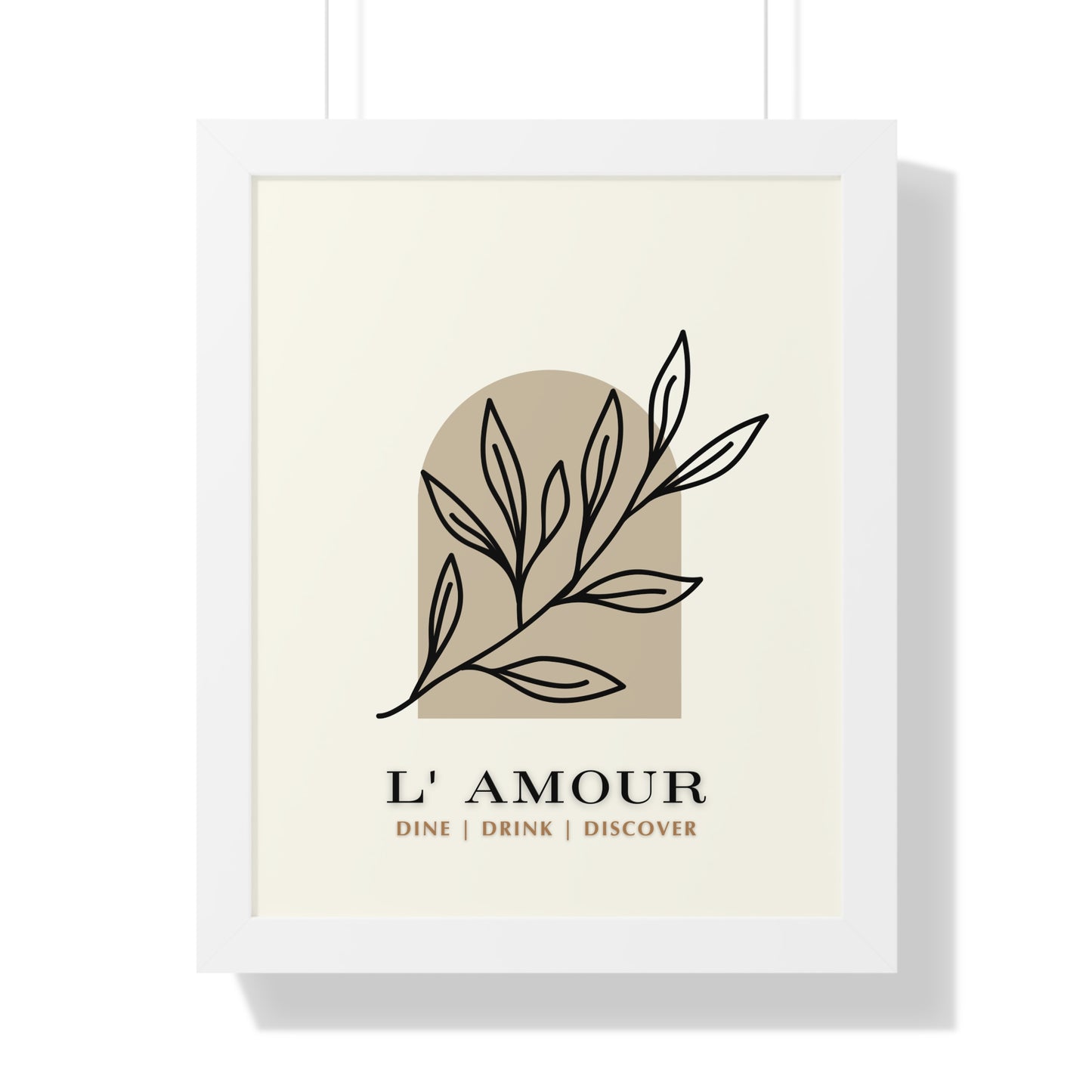 Chic 'L'Amour' Botanical Print | Sophisticated Leaf Silhouette Art | XCalibre Designs | Framed Vertical Poster