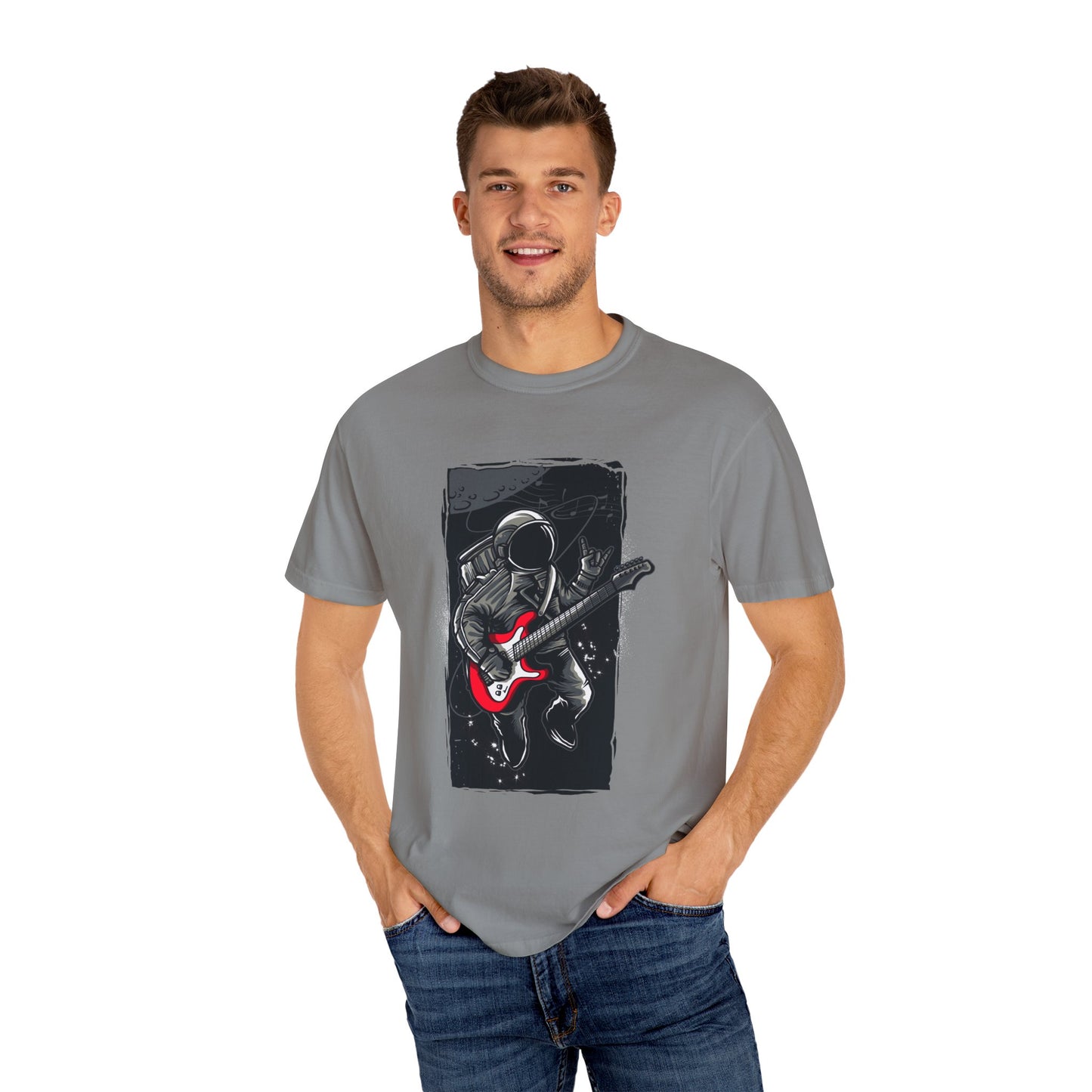 Astronaut Guitarist Graphic Tee | Navy Space Music T-Shirt | XCalibre Designs