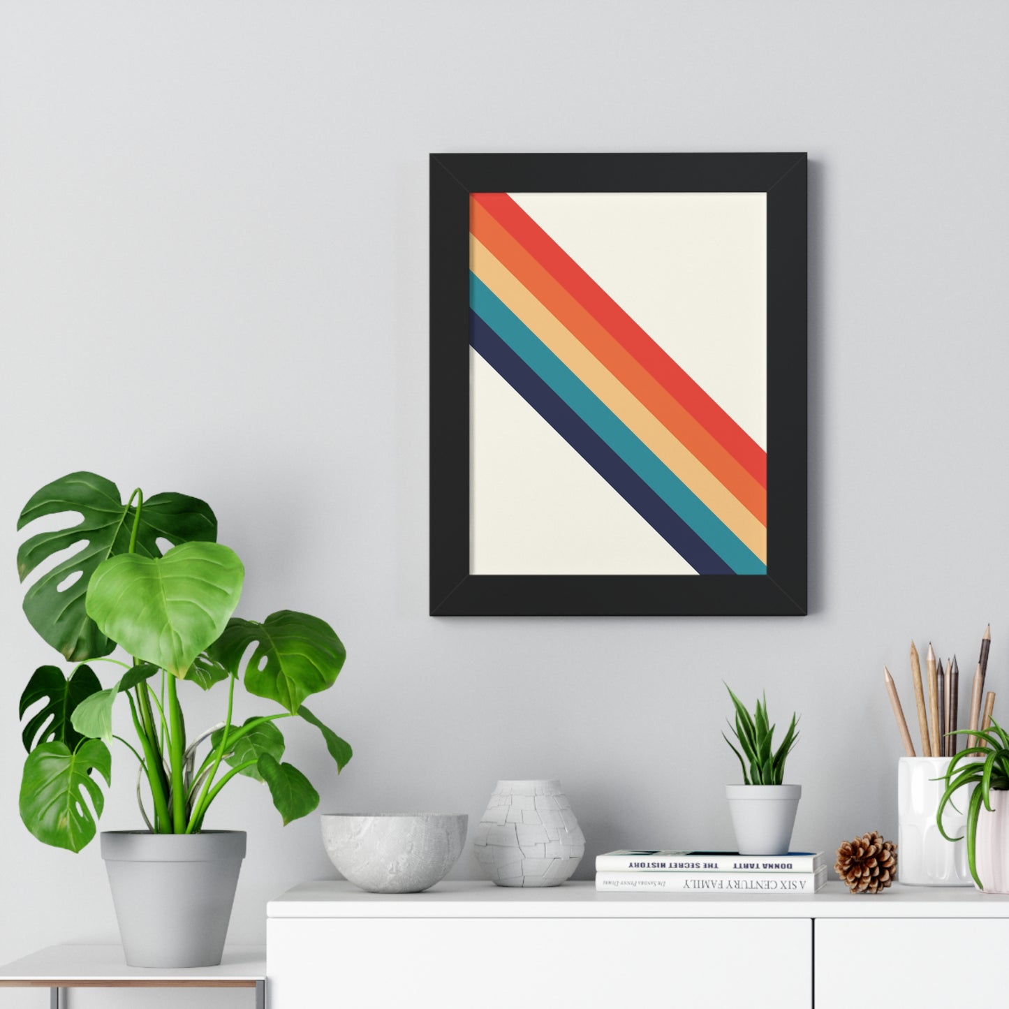 Bold Abstract Diagonal Stripes Art Print | Retro Inspired Colorful Wall Art | XCalibre Designs | Framed Vertical Poster