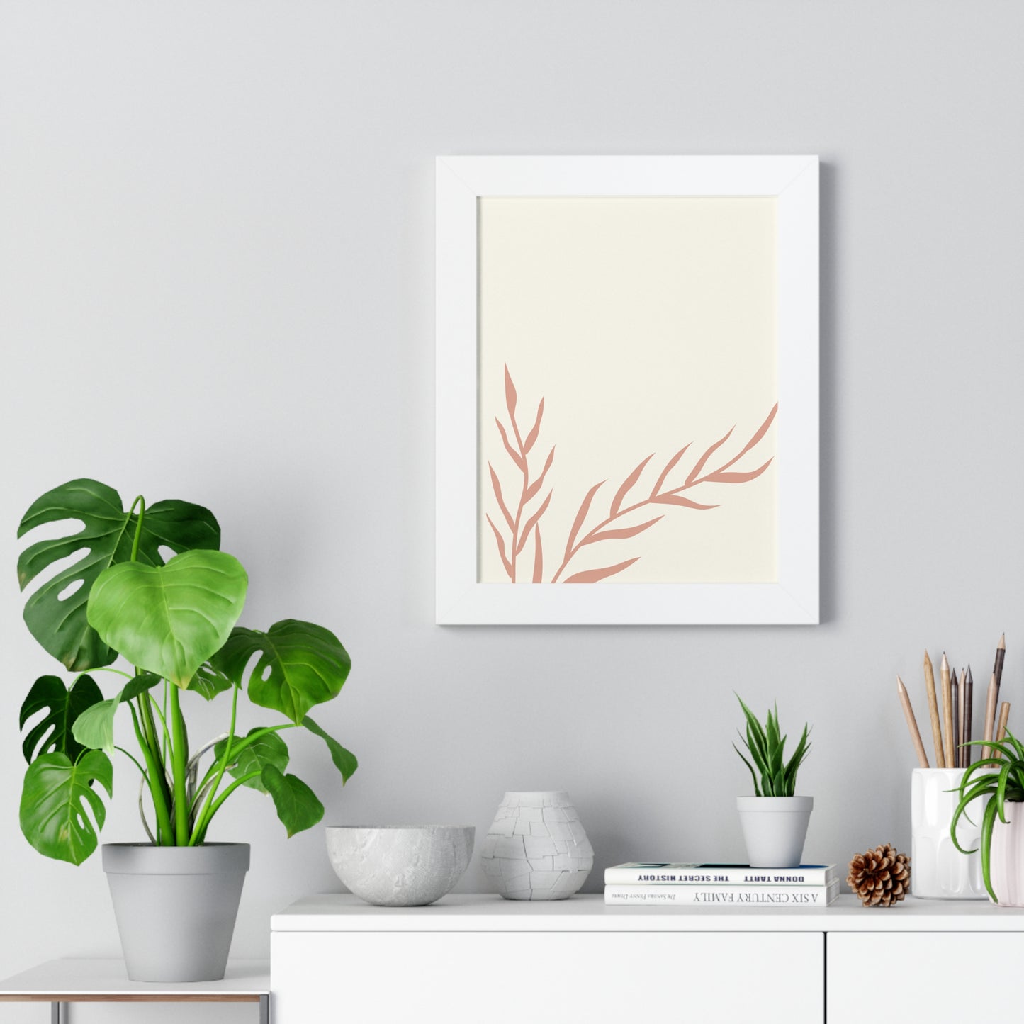 Minimalist Peach Wheat Art Print | Elegant Pastel Wall Art | XCalibre Designs | Framed Vertical Poster