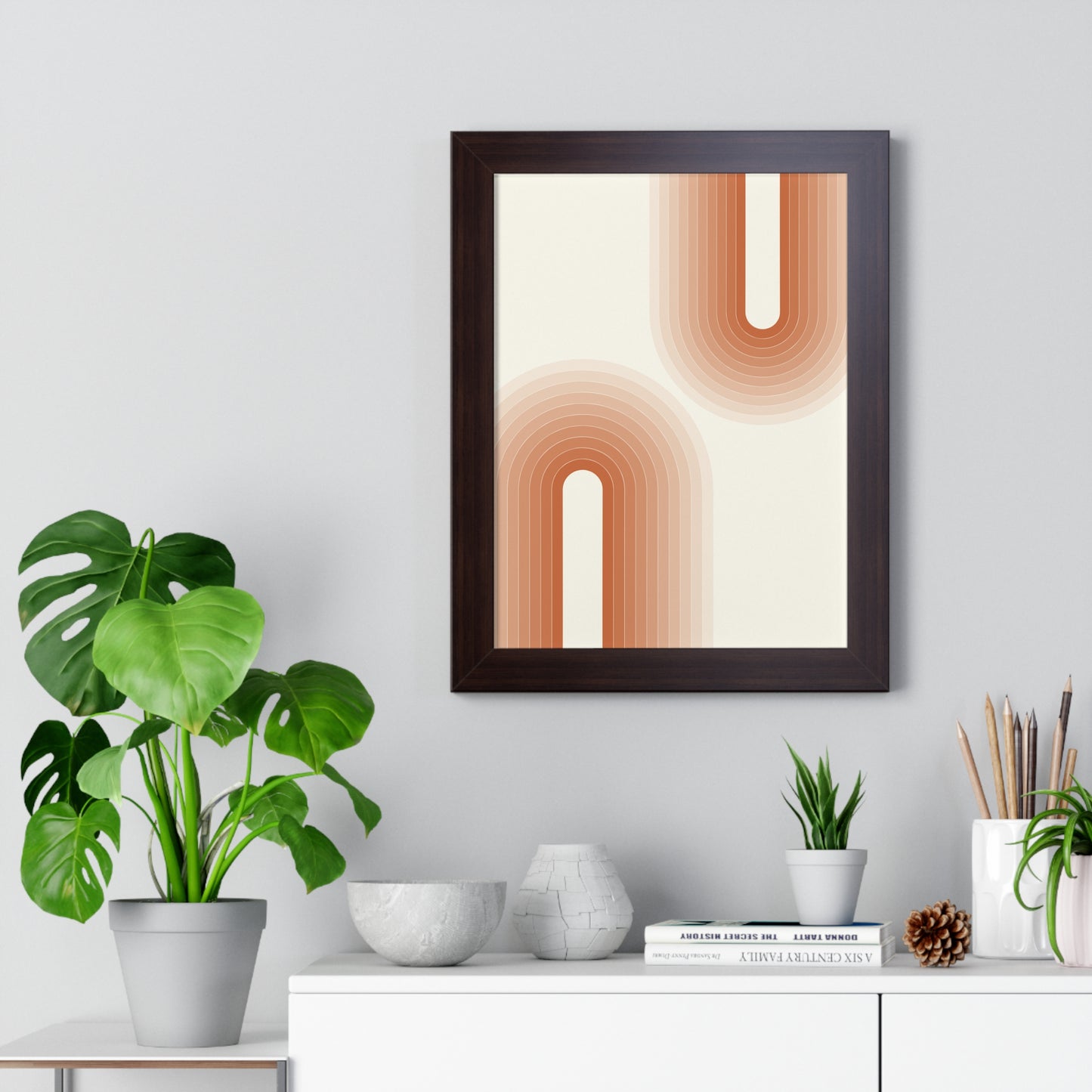 Peach Tones Abstract Arch Art Print | Soft Geometric Wall Art | XCalibre Designs | Framed Vertical Poster
