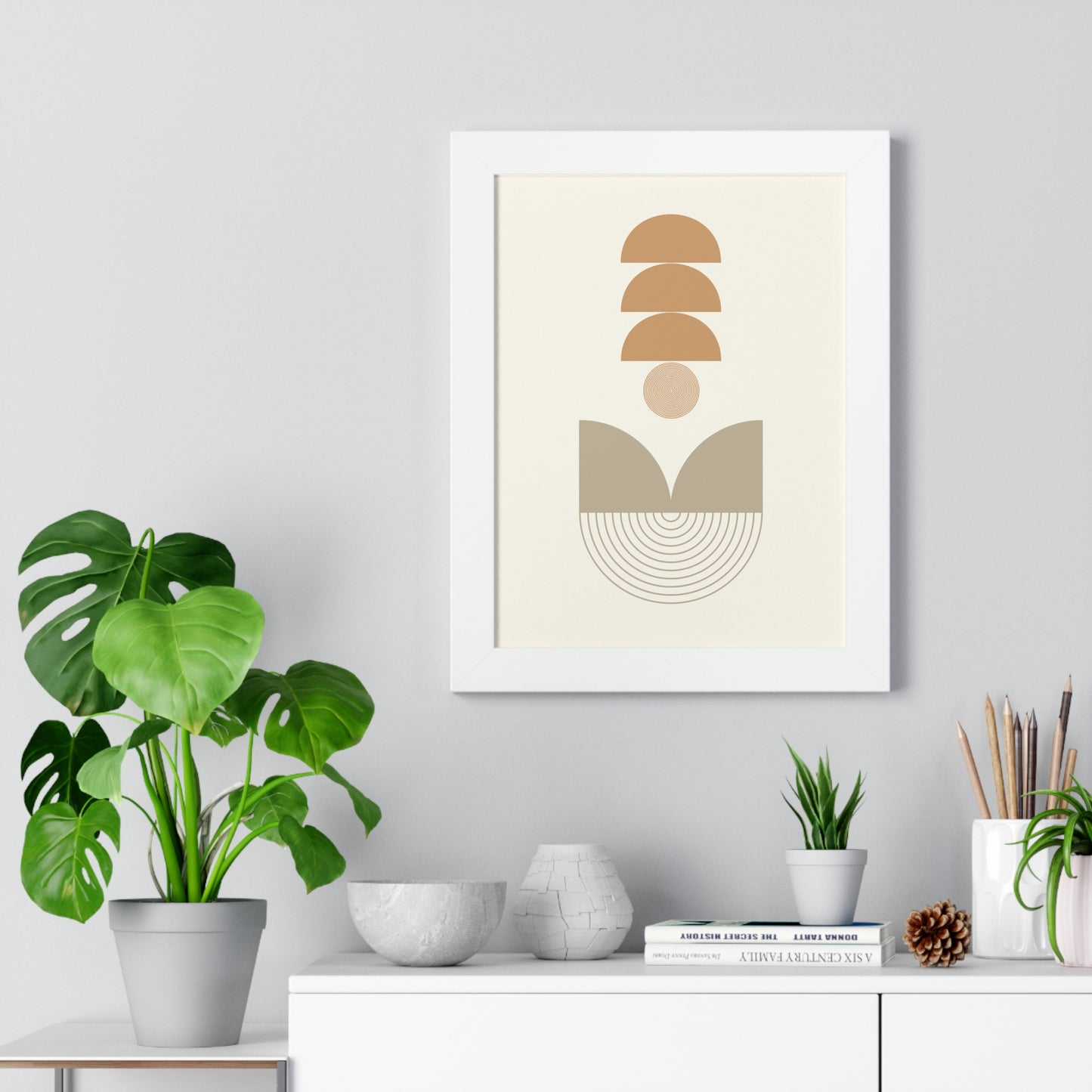 Abstract Neutral Tones Stacked Art Print | Contemporary Zen Wall Art | XCalibre Designs | Framed Vertical Poster