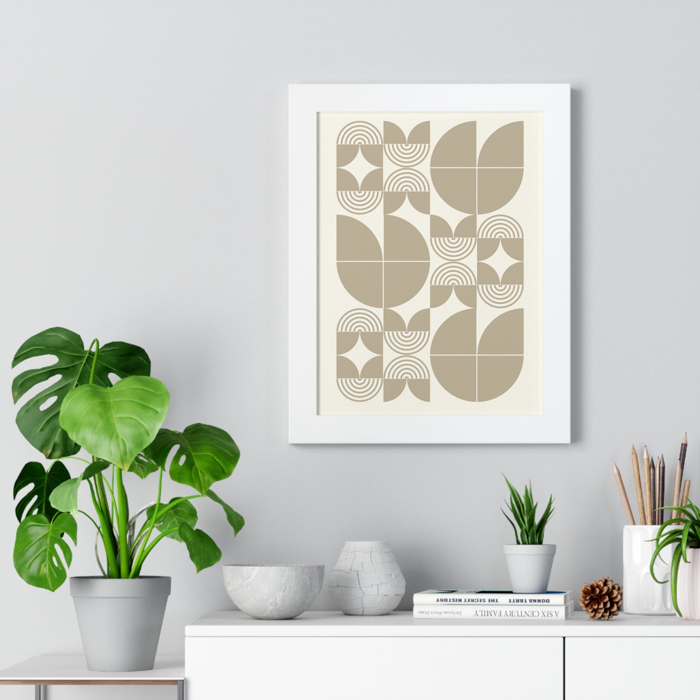 Retro Abstract Geometric Shapes Art Print | Mid-Century Modern Wall Art | XCalibre Designs | Framed Vertical Poster