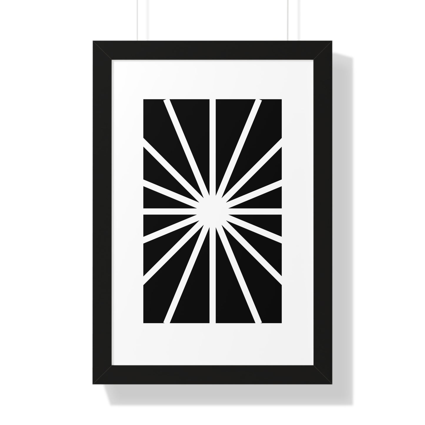 Black and White Starburst Art Print | Modern Abstract Radiant Wall Art | XCalibre Designs | Framed Vertical Poster