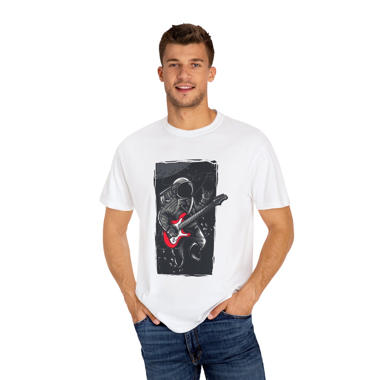 Astronaut Guitarist Graphic Tee | Navy Space Music T-Shirt | XCalibre Designs