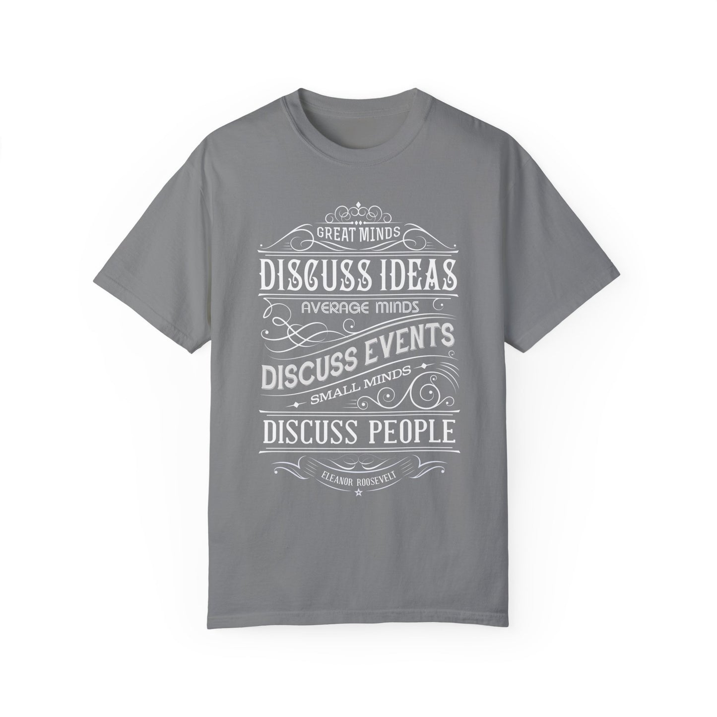 Philosophical Quote T-Shirt | 'Great Minds Discuss Ideas' Olive Green Tee | XCalibre Designs