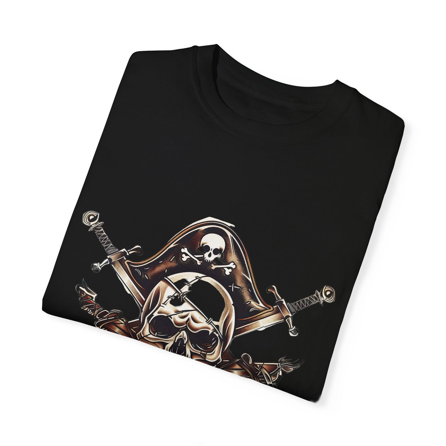 Pirate Skull and Crossed Swords Graphic Tee | Edgy Black Crew Neck T-Shirt | XCalibre Designs